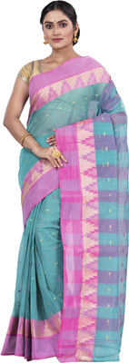 GitAsit Temple Border, Woven Tant Pure Cotton Saree(Light Green)