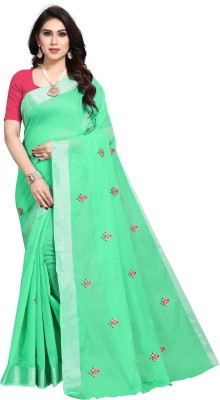 Sidhidata Self Design, Embroidered Kota Doria Cotton Linen Saree(Green)