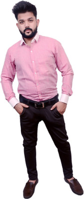 LIBSADRESSES Men Solid Casual Pink Shirt