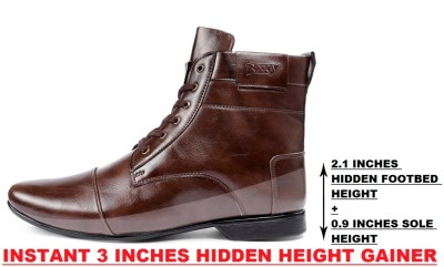 BXXY 3 Inch (7.6 cm) Height Increasing Formal And Casual Faux Leather Lace-up Boots for All Occasions( Instant 3 Inches Hidden Height Gainer ) Boots For Men(Brown)