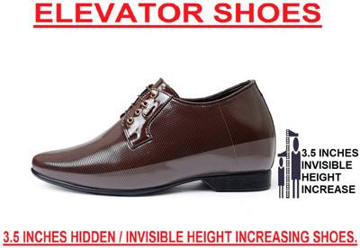 BXXY Men's 9 cm (3.5 Inch) Height Increasing Derby Lace-Up Formal Patent Faux Leather Party Wear Shoes Derby For Men(Brown , 10)