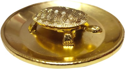 Ayodhya Bhakti Vaastu/Fengshui Tortoise !! Turtle !! Kachua with Bras Thali !! Feng Shui Vastu and Good Luck !! Vastu Kachu with Yantra Printed Decorative Showpiece  -  9 cm(Brass, Gold)