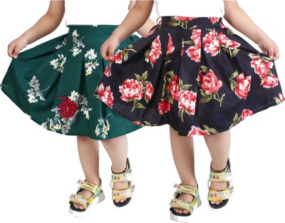 R Cube Floral Print Girls A-line Multicolor Skirt