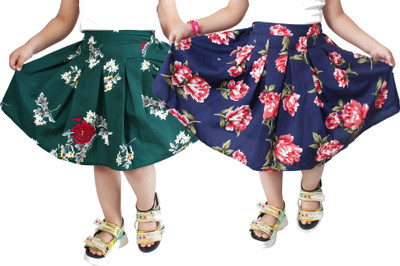 R Cube Floral Print Girls A-line Multicolor Skirt