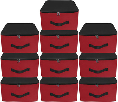 SH NASIMA 10 Pack Nylon Underbed Moisture Proof Wardrobe Organizer Storage Bag for clothes with Zipper Closure and Handle Square– (Red & Black, 38.1x25.4x35.5 cm) Poly-canvas Laundry Bag(Red, Black)