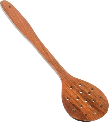 NAU NIDH ENTERPRISES Handcrafted Wooden Slotted Turner Round Non Stick Cooking Spoon Wooden Spatula(Pack of 1)