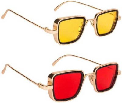 zikrefast Rectangular, Retro Square Sunglasses(For Men & Women, Red, Yellow)