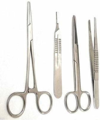 ARINEO 4 PCS SET- ARTERY FORCEPS,B.P HANDLE, DRESSING SCISSOR, DISSECTING FORCEP (NON-TOOTHED) Utility Forceps