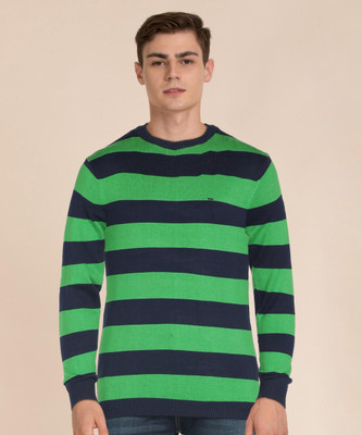 KILLER Striped Round Neck Casual Men Green, Black Sweater