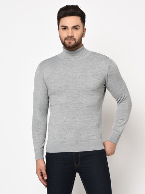 98 Degree North Solid Turtle Neck Casual Men Grey Sweater