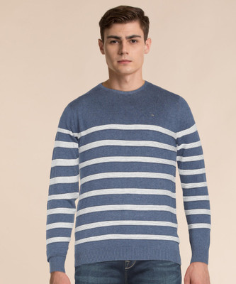 KILLER Woven Round Neck Casual Men Blue Sweater