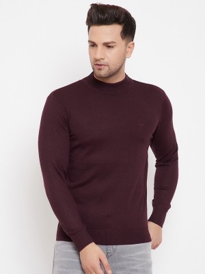 98 Degree North Solid Round Neck Casual Men Maroon Sweater