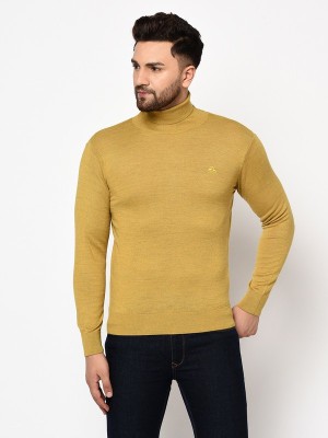 98 Degree North Solid Turtle Neck Casual Men Yellow Sweater