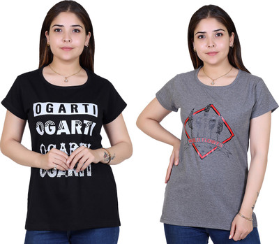 Ogarti Printed Women Round Neck Black T-Shirt