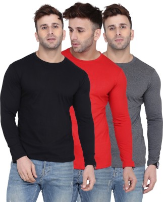 Kroptee Self Design, Solid Men Round Neck Multicolor T-Shirt