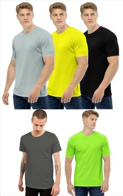 CLOTHINKHUB Solid Men Round Neck Multicolor T-Shirt