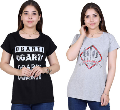 Ogarti Printed Women Round Neck Black T-Shirt
