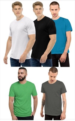 CLOTHINKHUB Solid Men Round Neck Multicolor T-Shirt