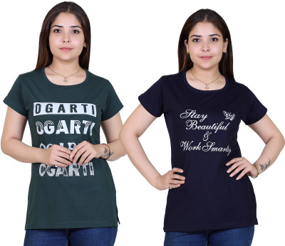 Ogarti Printed Women Round Neck Grey T-Shirt