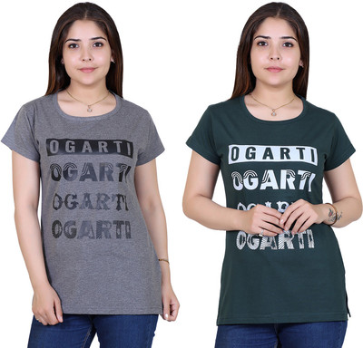 Ogarti Printed Women Round Neck Grey T-Shirt