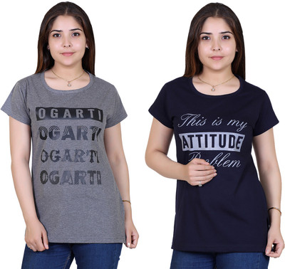 Ogarti Printed Women Round Neck Black T-Shirt