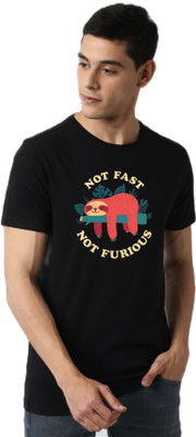 ELEGANT FOX Printed Men Round Neck Black T-Shirt