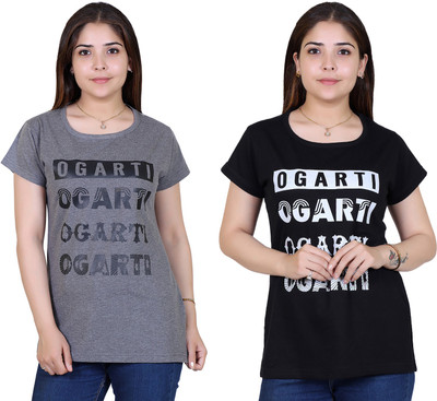 Ogarti Printed Women Round Neck Grey T-Shirt