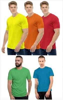 CLOTHINKHUB Solid Men Round Neck Multicolor T-Shirt