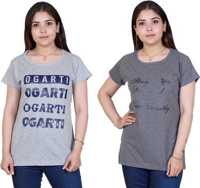 Ogarti Printed Women Round Neck Black T-Shirt