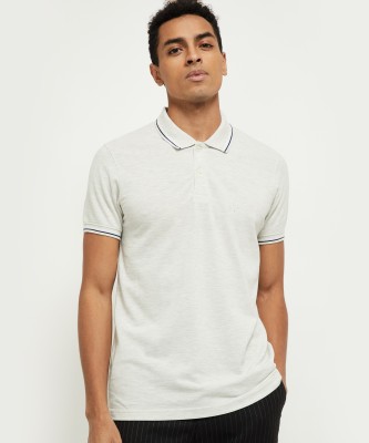 MAX Solid Men Polo Neck White T-Shirt