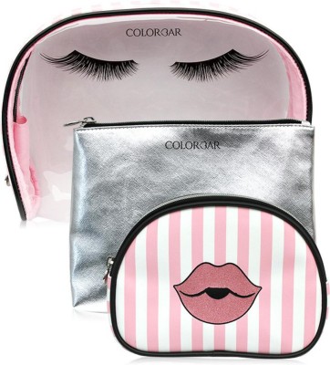 COLORBAR Lips & Lashes Flat Pouches(Set Of Two) - White+Blush Pink Carry makeup and makeup accessories Vanity Box(White and Pink)