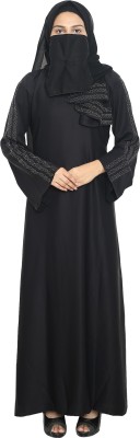 M.N Dubai Collection Polyester Burqa With Hijab(Black)