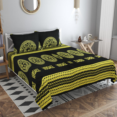 PROZONE 144 TC Polyester Double Floral Flat Bedsheet(Pack of 1, Black)