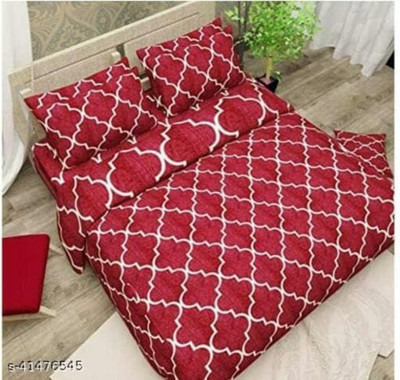 TerryFox 260 TC Cotton Queen Text Print Flat Bedsheet(Pack of 1, Red, Multicolor)