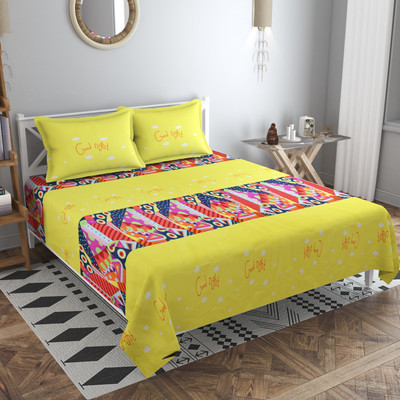 PROZONE 210 TC Polyester Double Floral Flat Bedsheet(Pack of 1, Yellow)