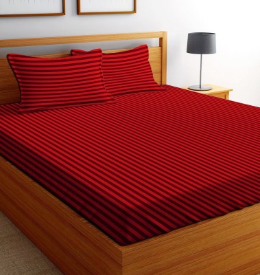 New leaf 220 TC Cotton Double Striped Flat Bedsheet(Pack of 1, Red)