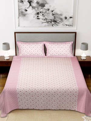 Heart Home 144 TC Cotton Double Floral Flat Bedsheet(Pack of 1, Pink)