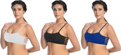 CALCADOS Six Strap Women Sports Lightly Padded Bra(Black, White, Blue)