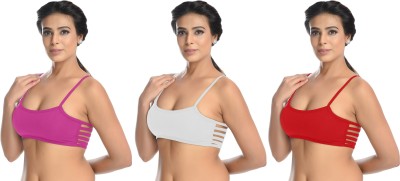 CALCADOS Six Strap Women Sports Lightly Padded Bra(White, Pink, Red)