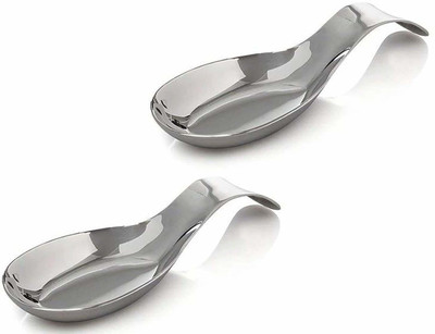 NEEVAR Stainless Steel Spoon Rest/Spoon/Spatula/Ladle Rest Holder, Heavy Duty & Brushed Finish, Stainless Steel Table Spoon Set(Pack of 2)