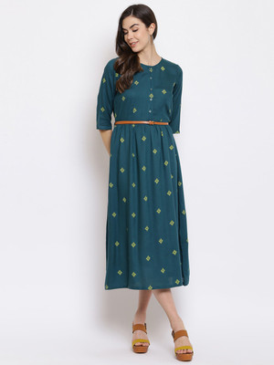 MAYRA Women Fit and Flare Light Green Maxi/Full Length Dress