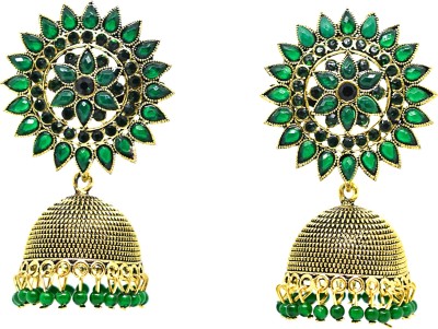 Sirene Shoppers Sirene Shoppers, Stylish Golden With Green Pearl Jhumki Earrings For Women & Girls Pearl Brass Jhumki Earring