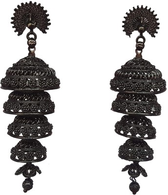 Happy Stoning Peacock Inspired Stunning designer Black Jhumka Brass Jhumki Earring