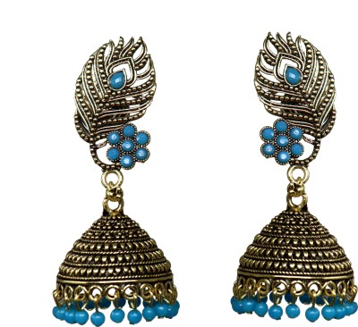 Happy Stoning Designer Peacock Inspired Gold Plated Earrings Brass Jhumki Earring