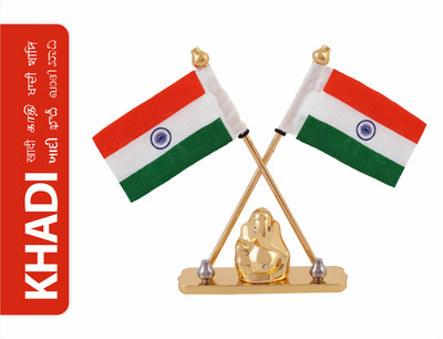 Fonax National Flag of India With Ganesh Idol Rectangle Car Dashboard Flag(Cotton, Metal)