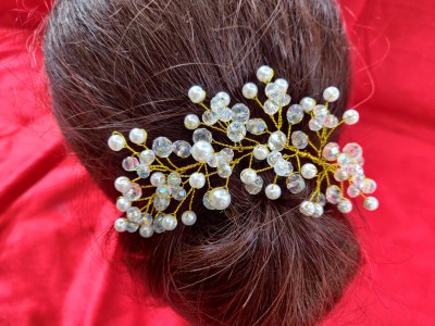 Rajkanya Hair Comb Bun Clip Bun Clip(White, Gold)