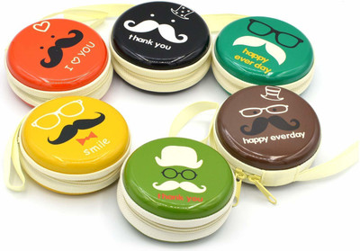 Paaroots SET OF 10 Moustache Design Hard Top Multi purpose circle shape Coin ,Earphones ,Jewellry organiser Case Box for Girls for Birthday Party Return Gifts Set Coin Purse