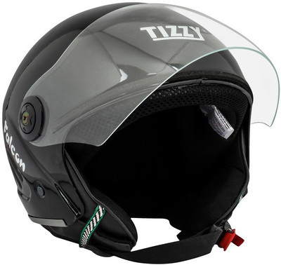 TIZZY Half Face Helmet Bike Riding Helmets With Plain Visor & Strap For Man & Women Motorbike Helmet(Black)