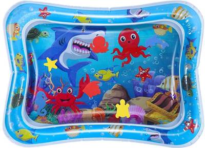 Kiddzz Station Baby Kids Water Play Mat Toys Inflatable Tummy Time Leakproof Water Play Mat, Fun Activity Play Center Indoor and Outdoor Water Play Mat for Baby (Aqaurium, Blue) Inflatable Bed  (Aquarium Blue)