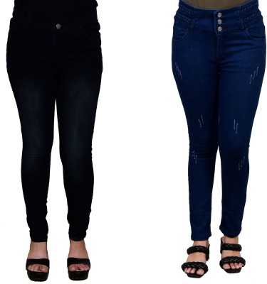 Kundan Skinny Women Black, Dark Blue Jeans(Pack of 2)